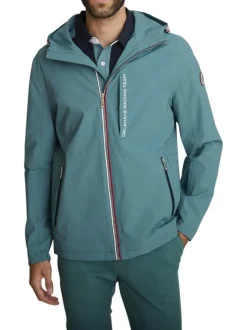 Veste vert d'eau uni avec une coupe droite et des manches longues