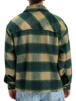 Veste vert forêt à carreaux effet lainage avec un col chemise