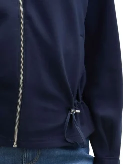 Veste zippée bleue marine unie à col montant avec des cordons à la taille