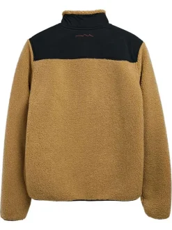 Veste zippée camel bi-matière avec un col montant et des poches
